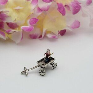 Vintage Sterling Silver Carriage Pendant 22 mm Multicolor Enamel Miners